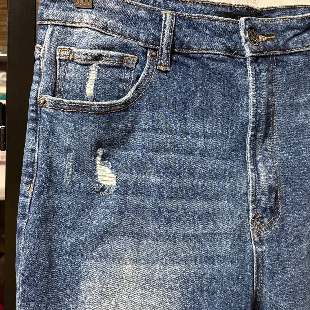 Risen Los Angeles‎ Distressed Raw Hem Straight Leg Jeans 32 15 Blue High Rise - Picture 6 of 13